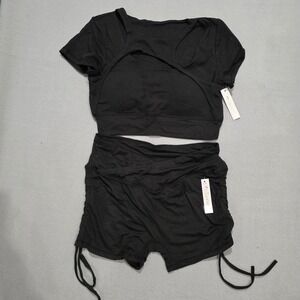 Black Workout Set Padded Crop Top Crossover Shorts Activewear Large NWT